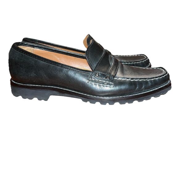 Cole Haan Womens Loafer Size 8 AA Black Leather Chunky Lug Sole Penny Shoe - Picture 2 of 4